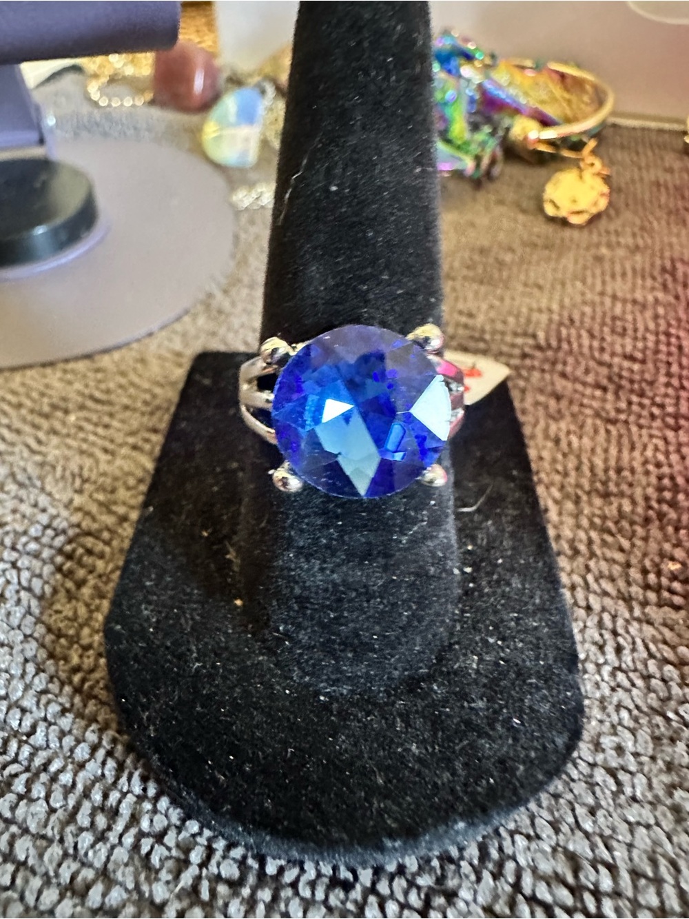 Blue Rain Large Round Blue Faceted Cocktail Ring